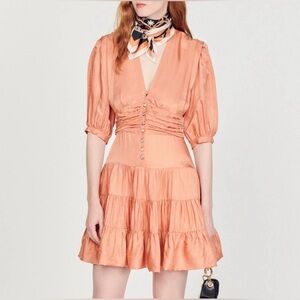 NWT Sandro Mylene Frilly Mini Dress In Salmon Size 42